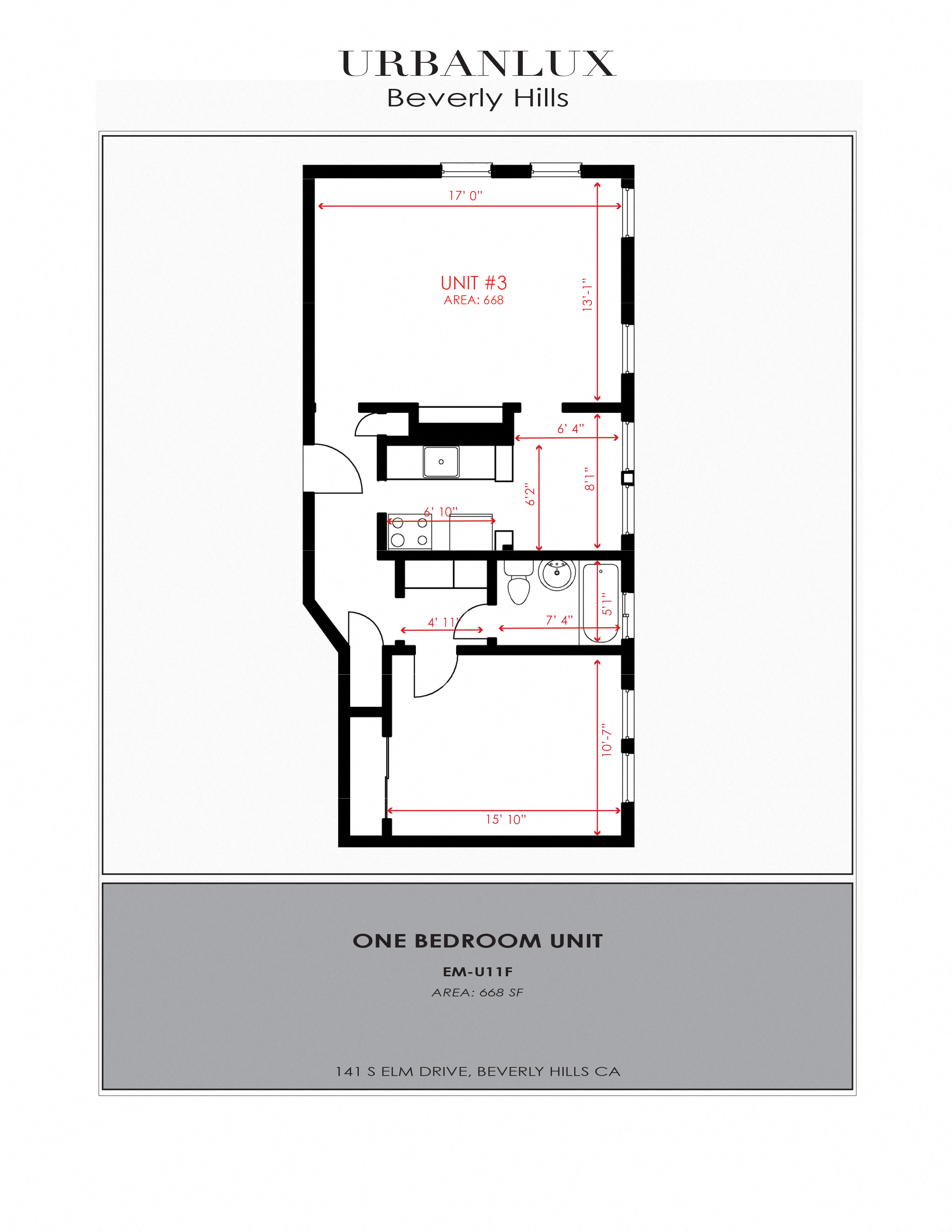Floor plan for 1 bed, 1 bath