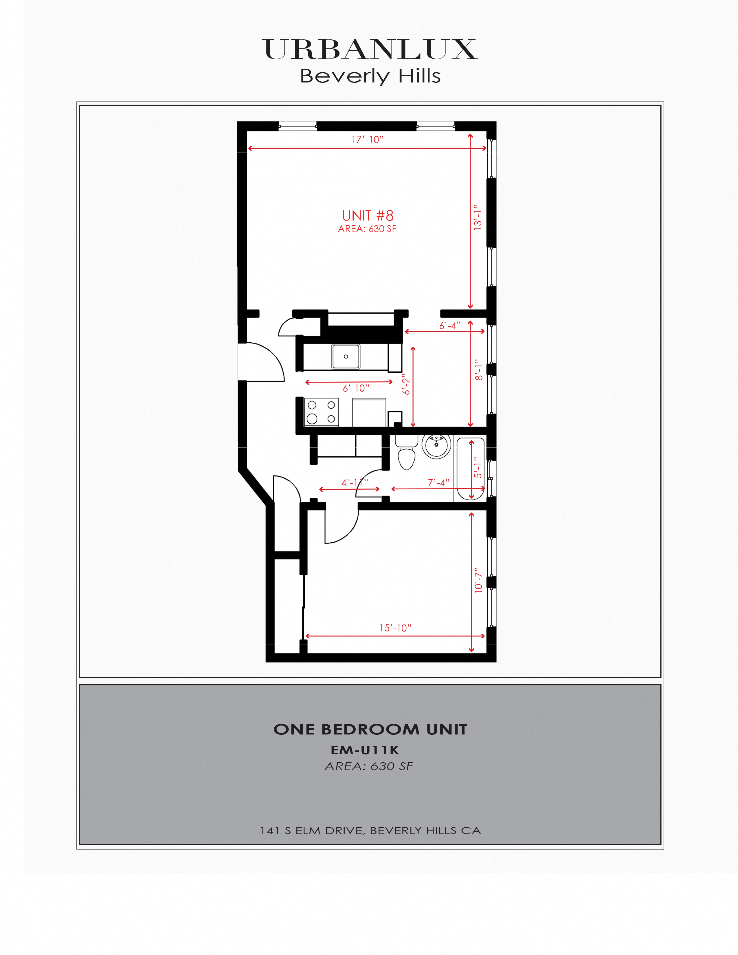 Floor plan for 1 bed, 1 bath
