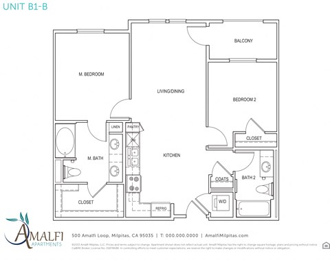 Floor plan for 2 beds, 2 baths, 920 sqft
