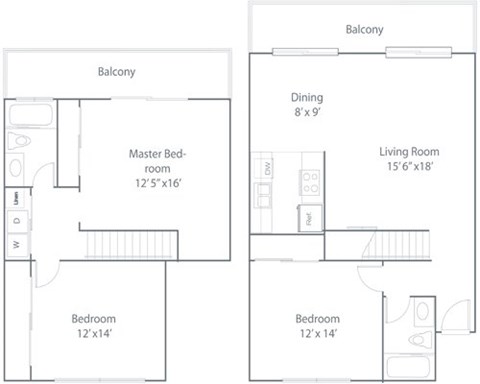 Floor plan for 3 beds, 2 baths, 1375 sqft