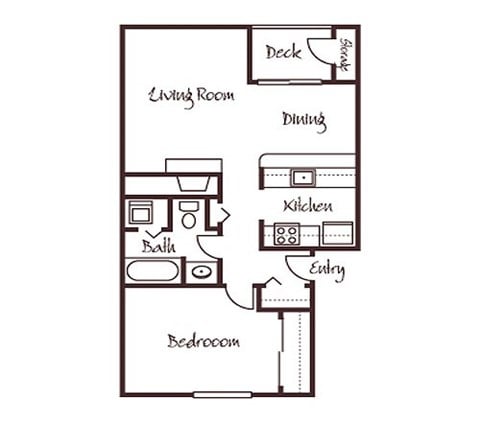 Floor plan for 1 bed, 1 bath, 710 sqft