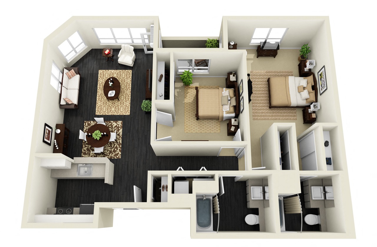 Floor plan for 2 beds, 2 baths, 1060 sqft