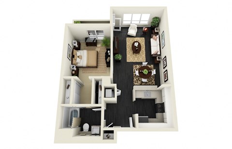 Floor plan for 1 bed, 1 bath, 755 sqft