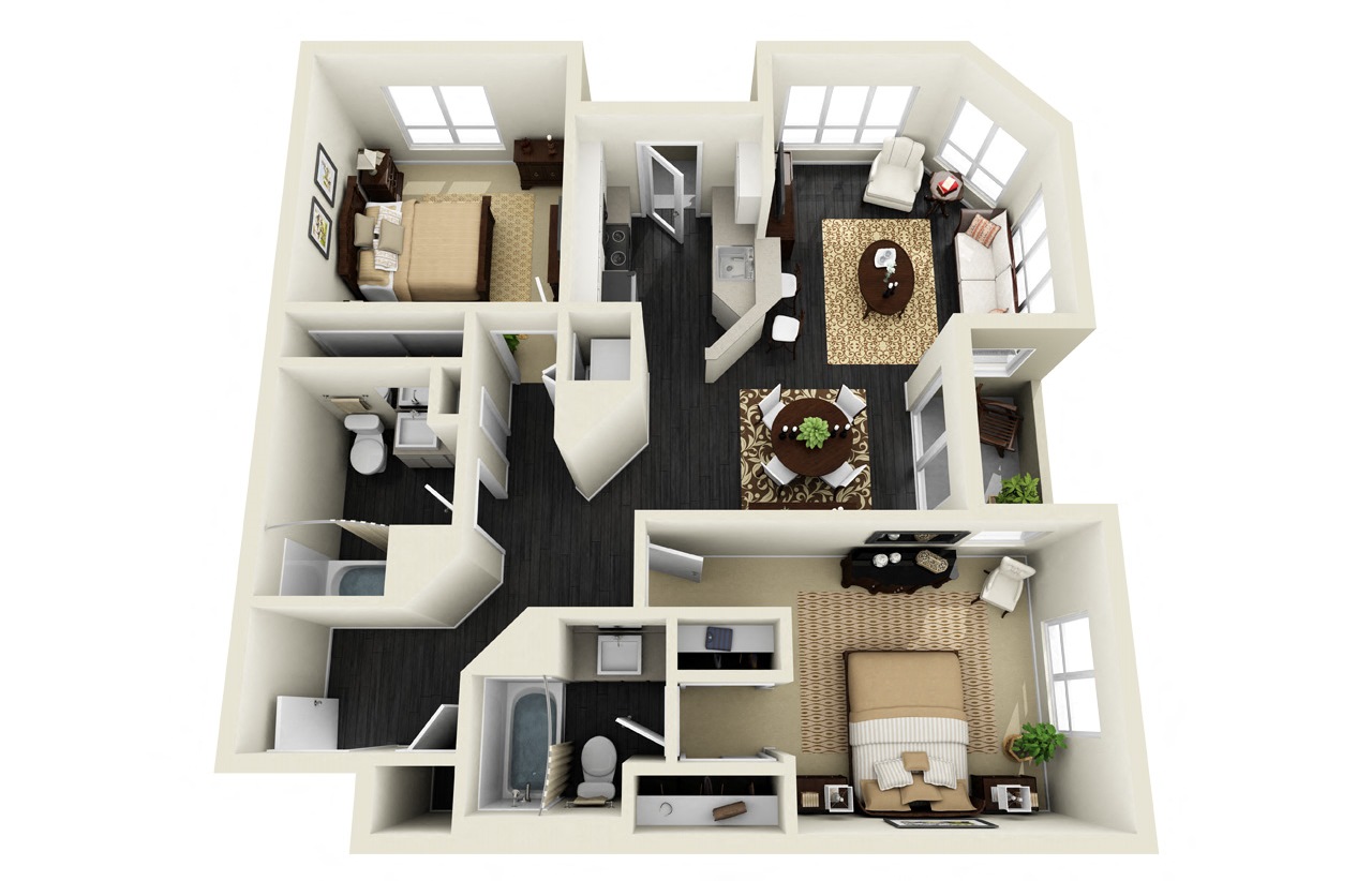 Floor plan for 2 beds, 2 baths, 1004 sqft