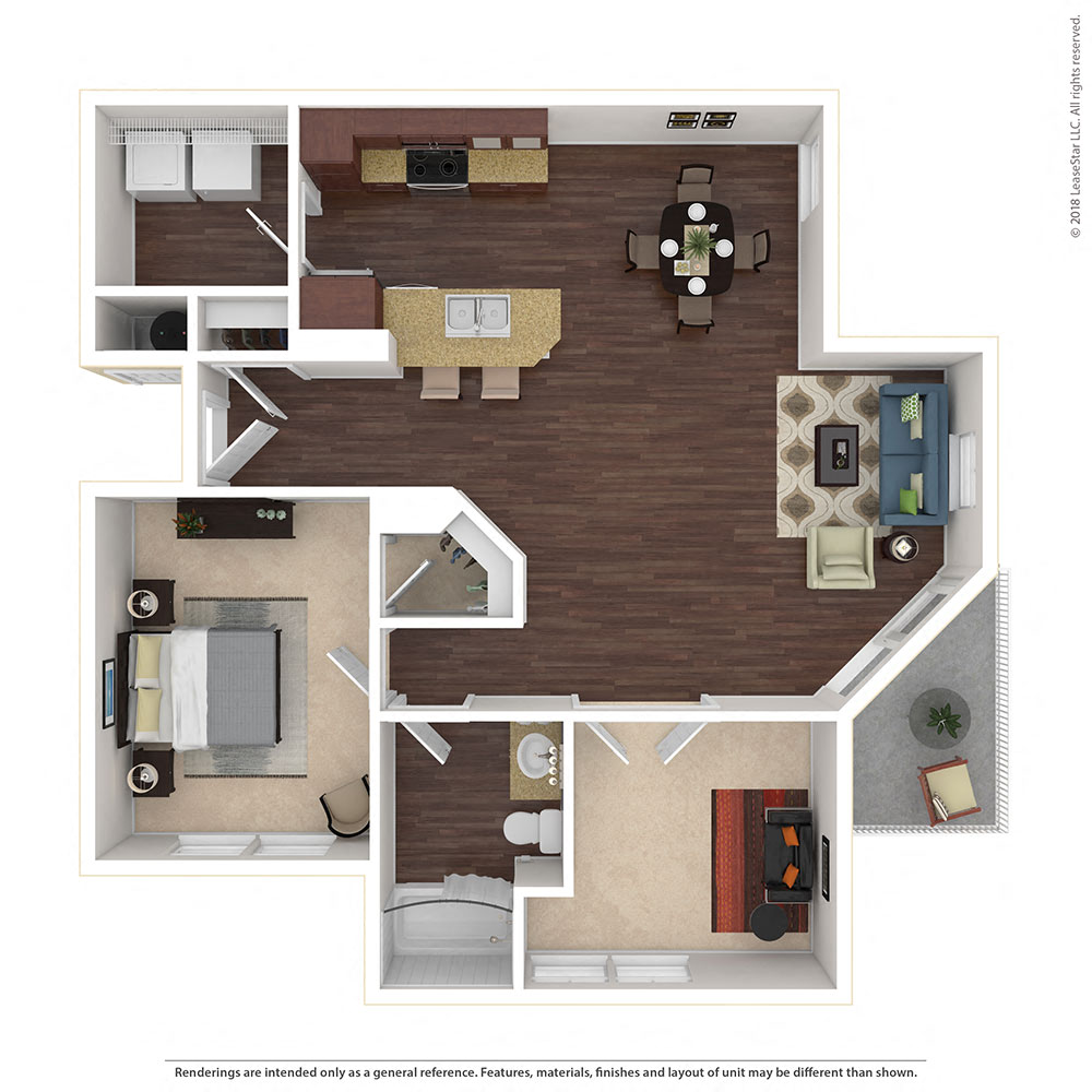 Floor plan for 1 bed, 1 bath, 1000 sqft