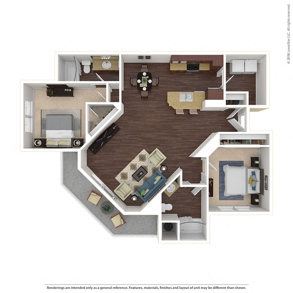 Floor plan for 2 beds, 2 baths, 1210 sqft