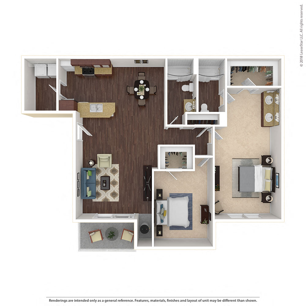 Floor plan for 2 beds, 2 baths, 1315 sqft