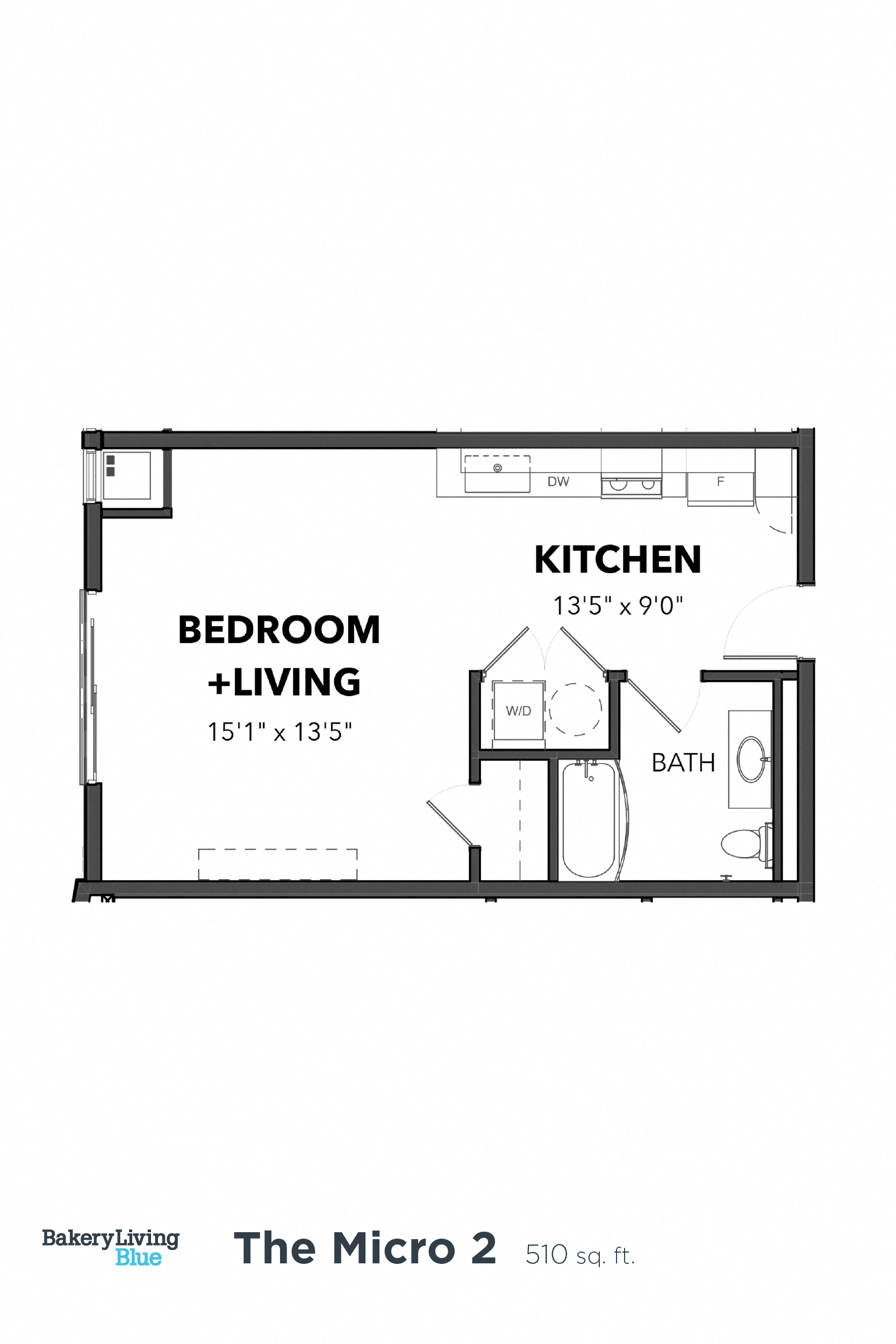 Floor plan for studio, 1 bath, 510 sqft