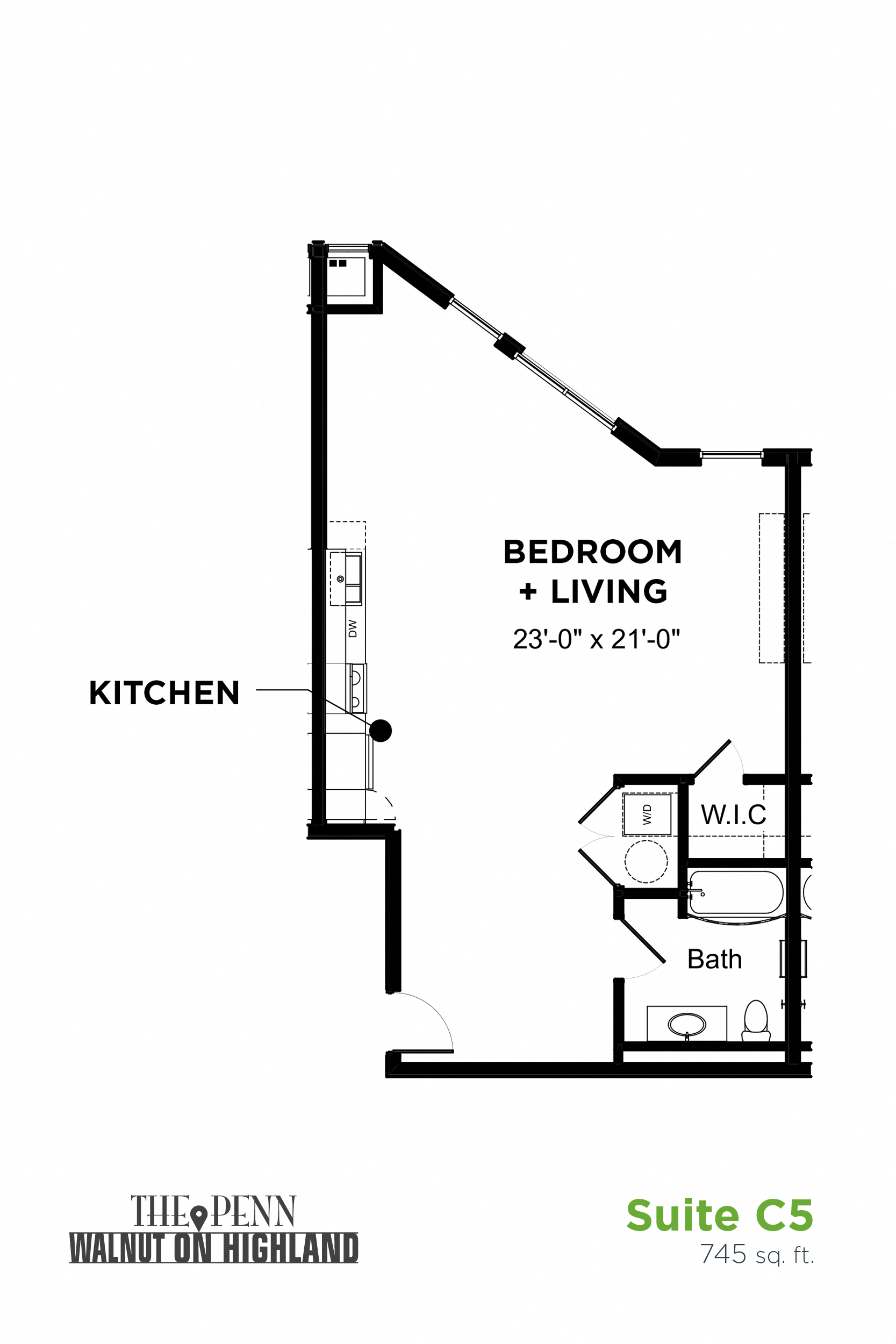 Floor plan for studio, 1 bath, 745 sqft