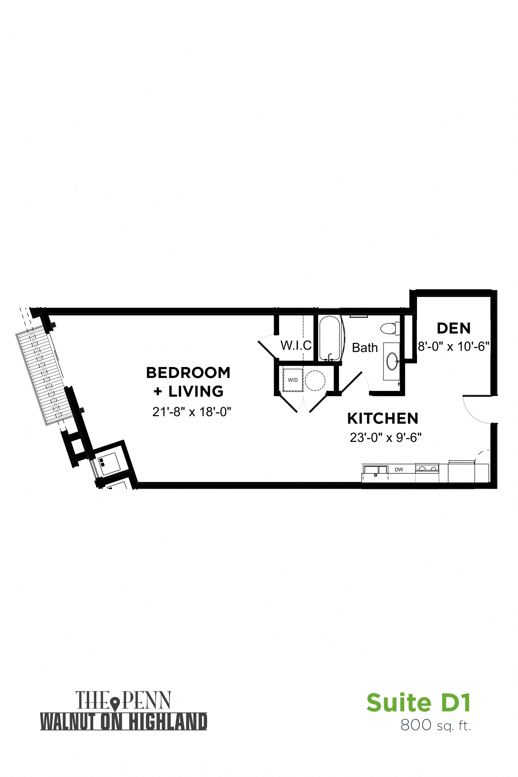 Floor plan for studio, 1 bath, 800 sqft