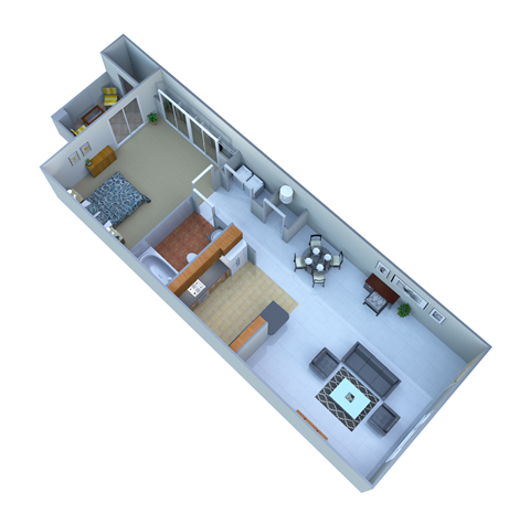 Floor plan for 1 bed, 1 bath, 616 sqft