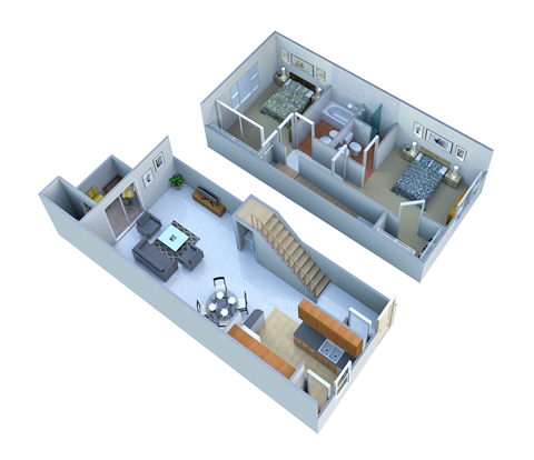 Floor plan for 2 beds, 2 baths, 1054 sqft