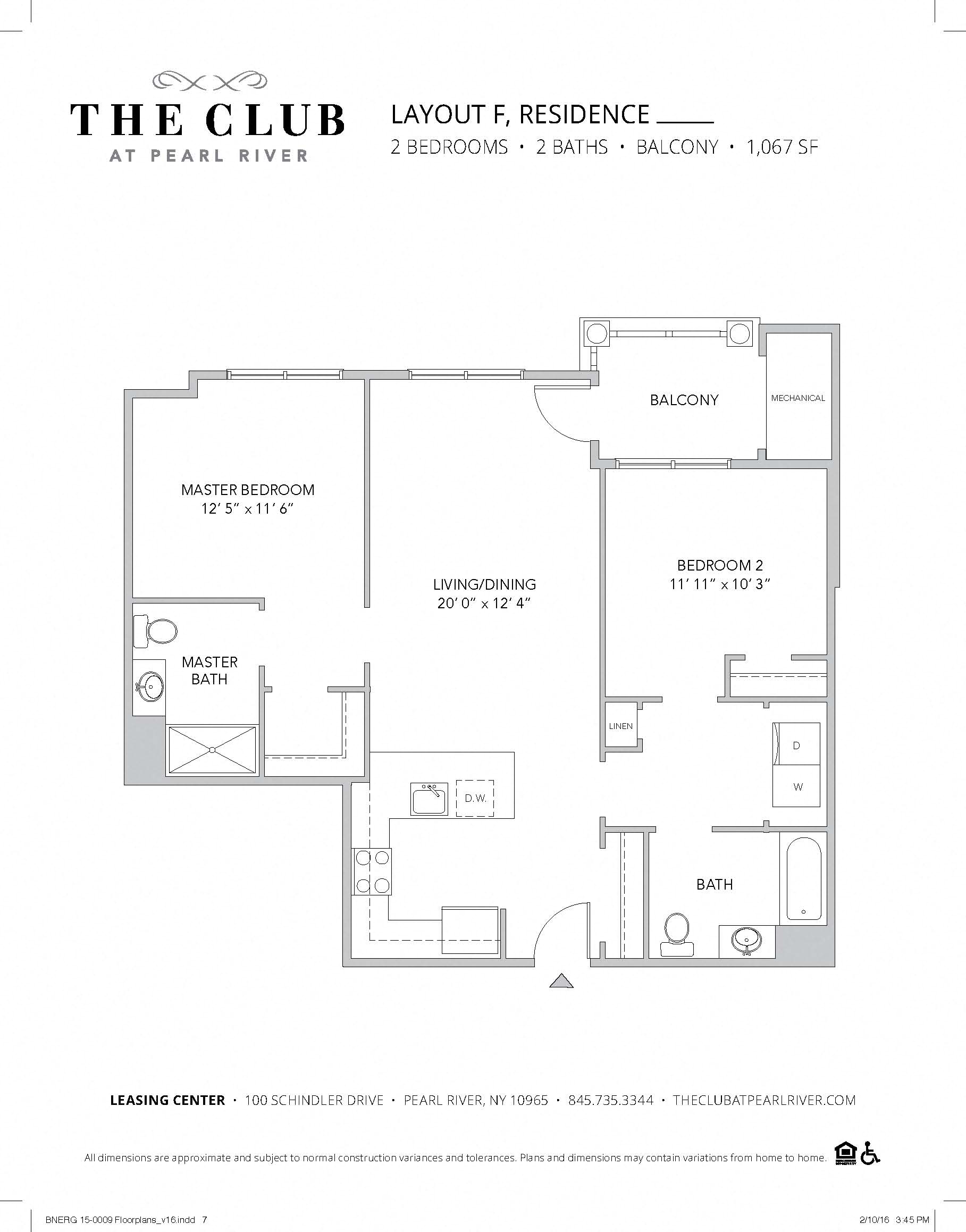 Floor plan for 2 beds, 2 baths, 1067 sqft