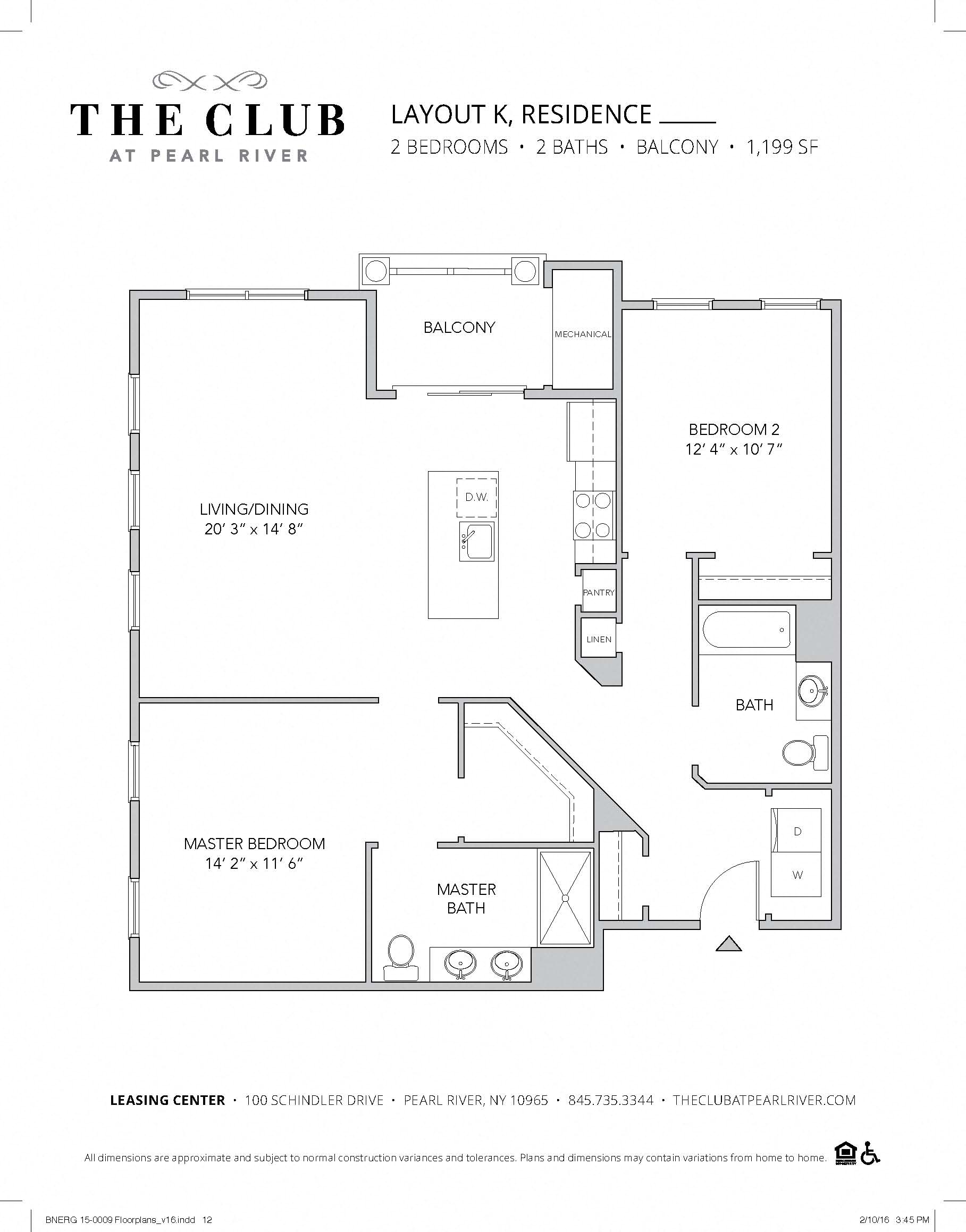 Floor plan for 2 beds, 2 baths, 1199 sqft