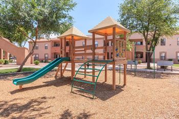 Playground with green slide