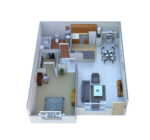 Floor plan for 1 bed, 1 bath, 632 sqft