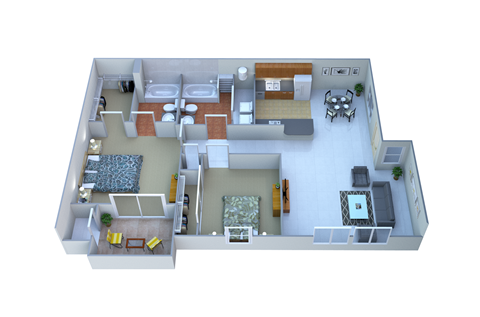 Floor plan for 2 beds, 2 baths, 878 sqft