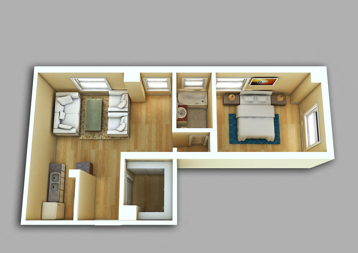 Floor plan for 1 bed, 1 bath, 623 sqft