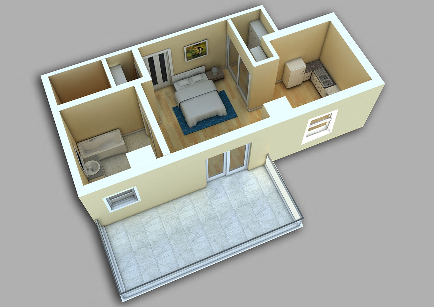 Floor plan for studio, 1 bath, 418 sqft