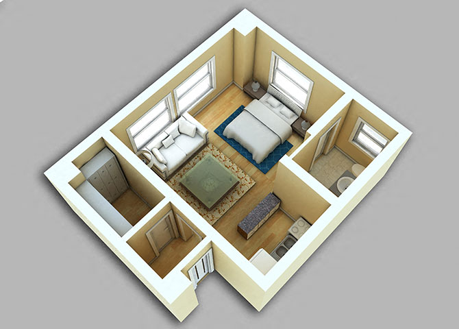 Floor plan for studio, 1 bath, 419 sqft