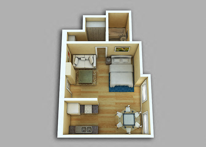 Floor plan for studio, 1 bath, 452 sqft