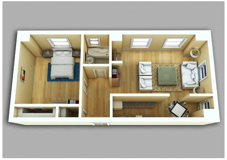 Floor plan for 1 bed, 1 bath, 747 sqft