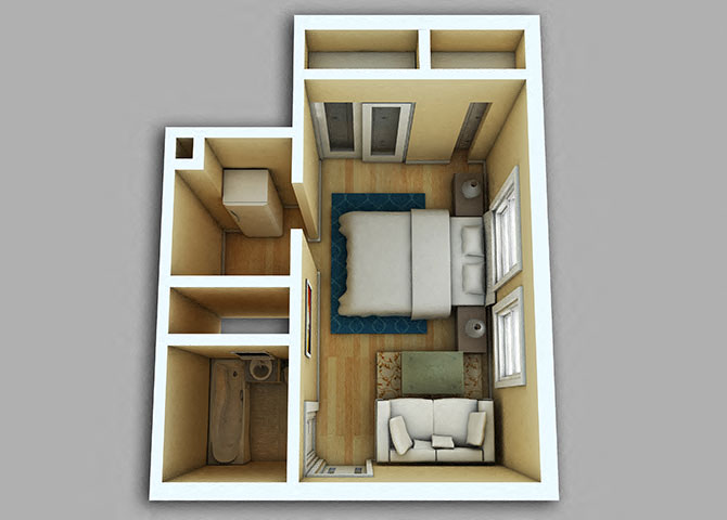 Floor plan for studio, 1 bath, 316 sqft