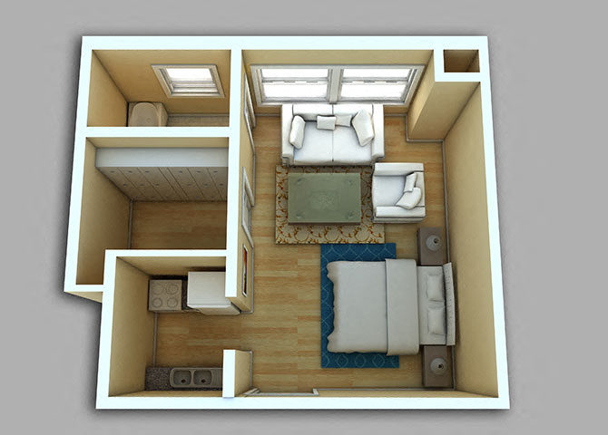 Floor plan for studio, 1 bath, 352 sqft