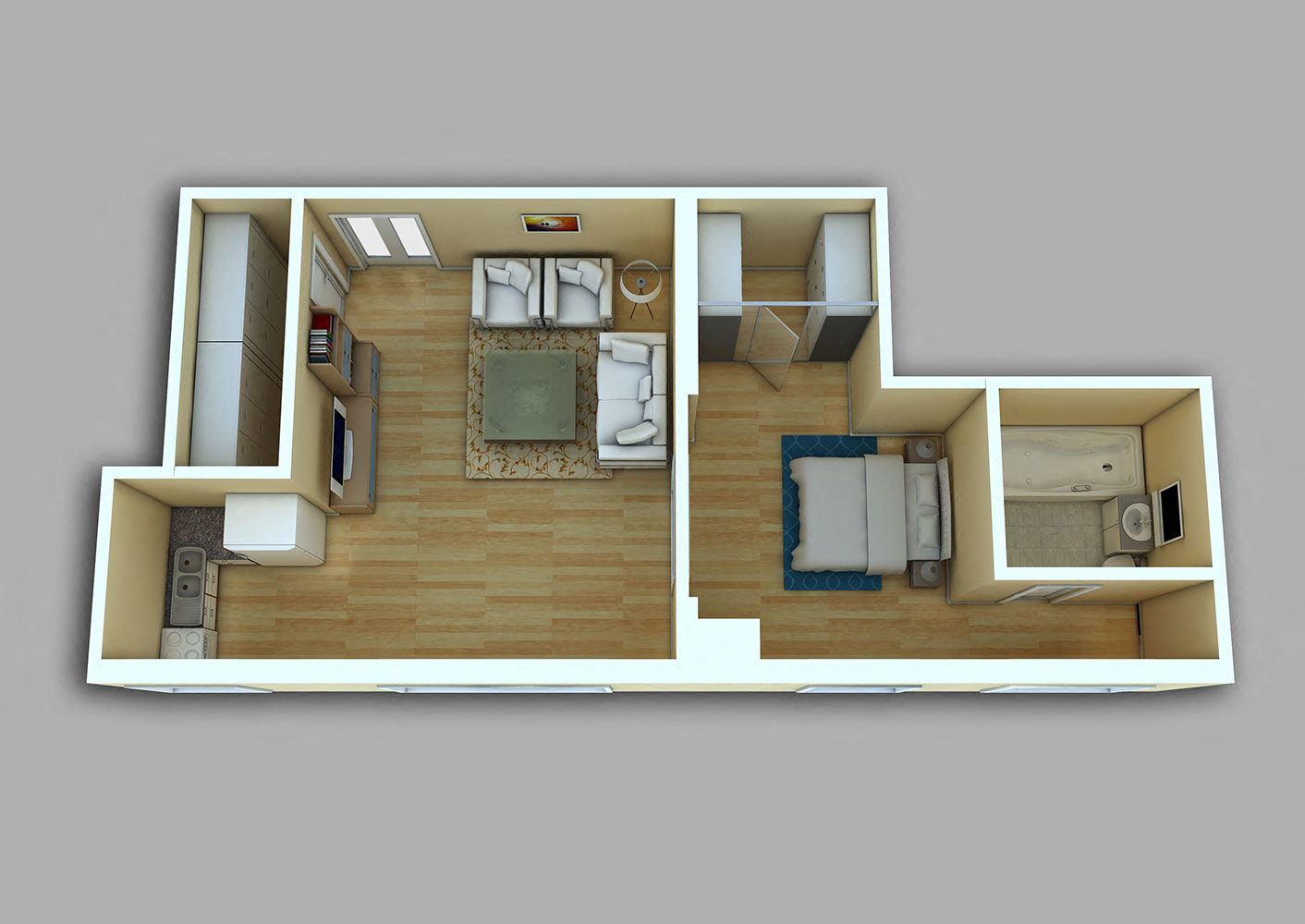 Floor plan for 1 bed, 1 bath, 546 sqft
