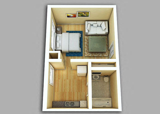 Floor plan for studio, 1 bath, 282 sqft