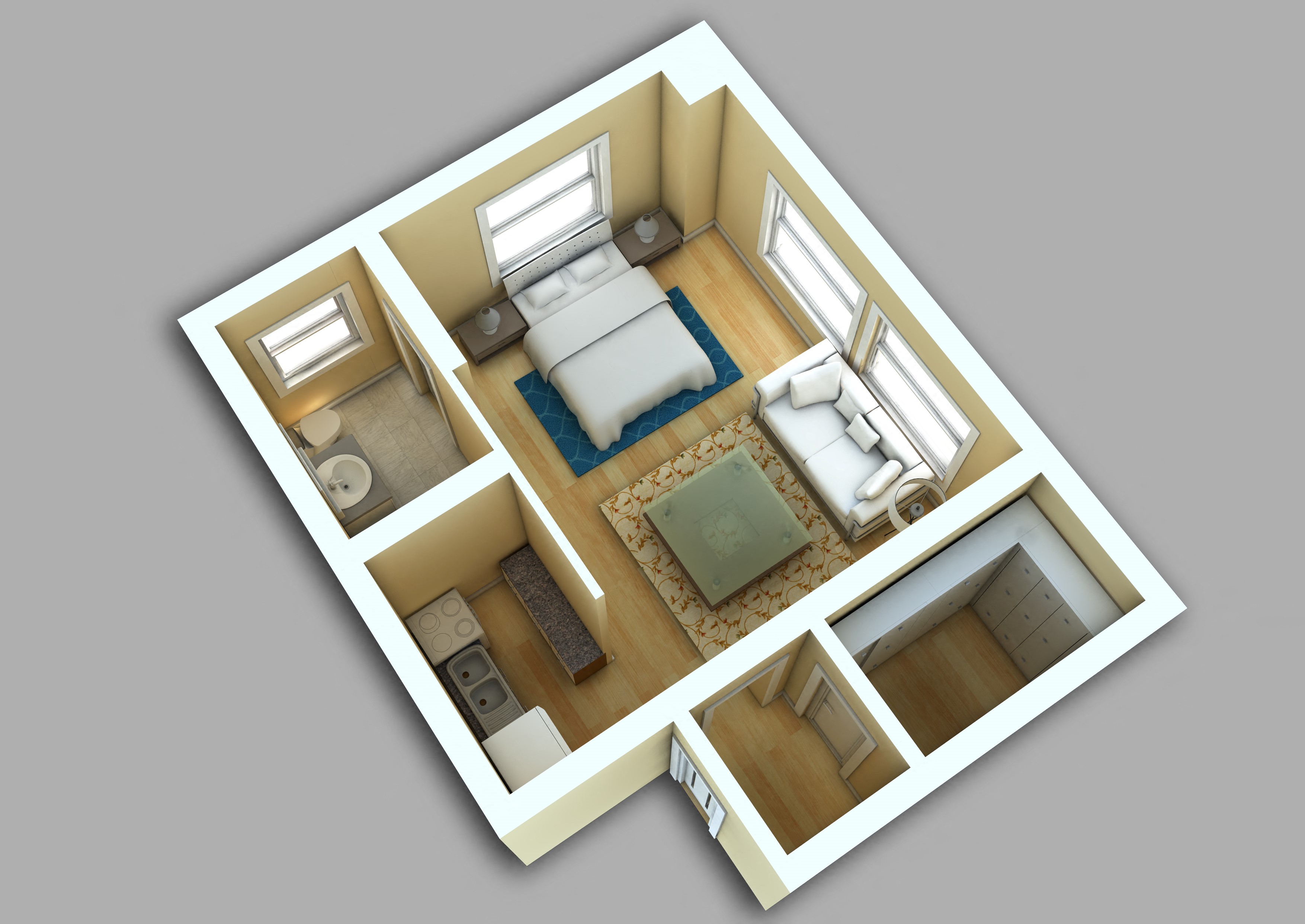 Floor plan for studio, 1 bath, 397 sqft