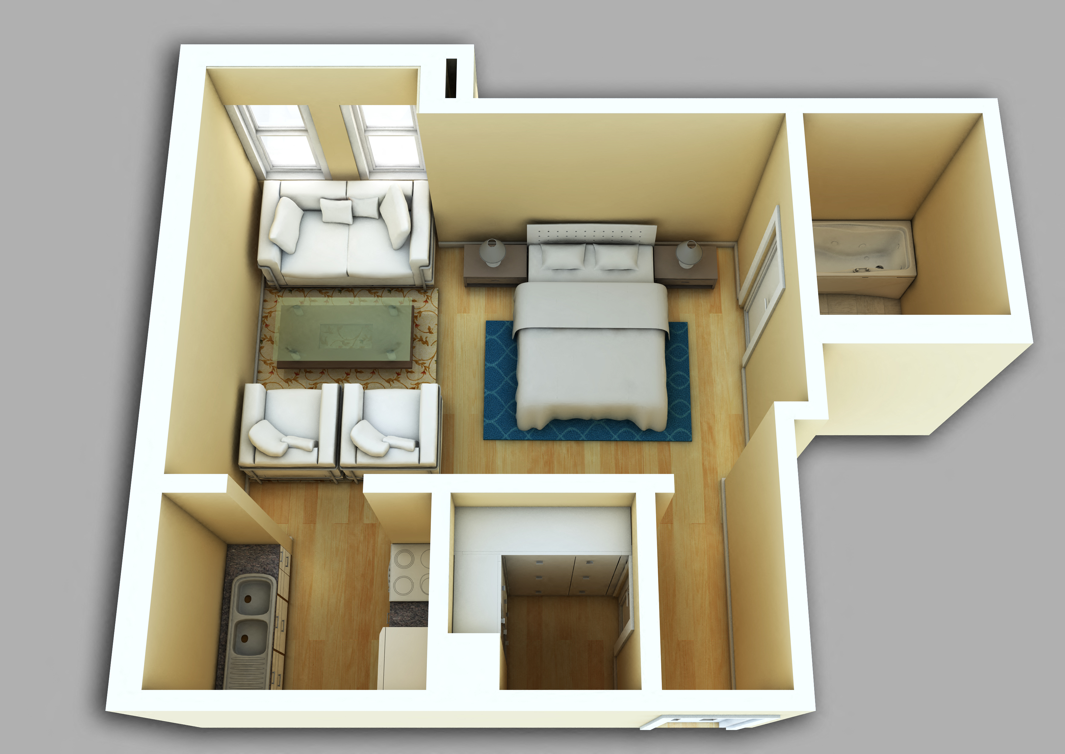 Floor plan for studio, 1 bath, 372 sqft