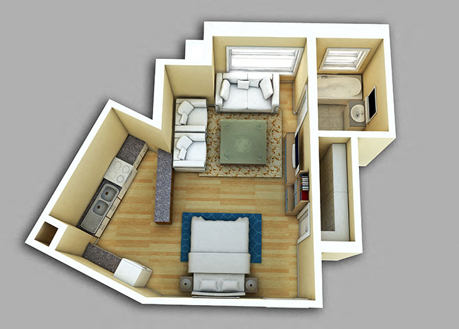 Floor plan for studio, 1 bath, 336 sqft