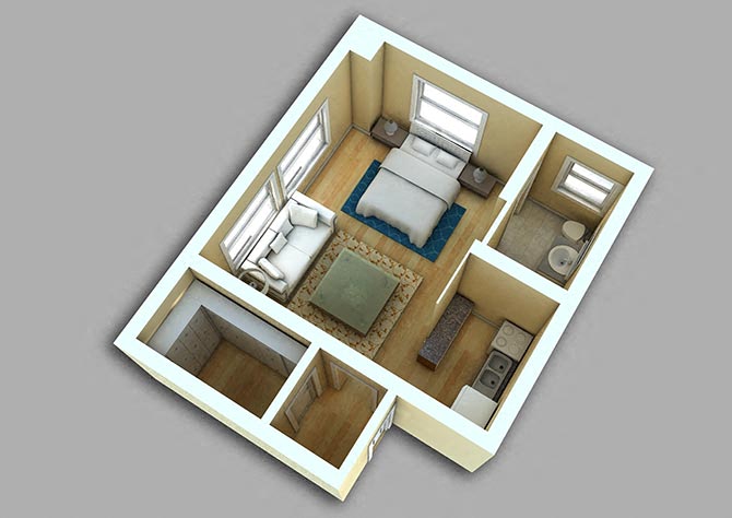 Floor plan for studio, 1 bath, 409 sqft