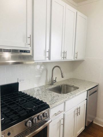 Evanston apartment for rent - a kitchen with a stove and a sink