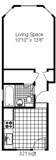Floor plan for studio, 1 bath, 321 sqft