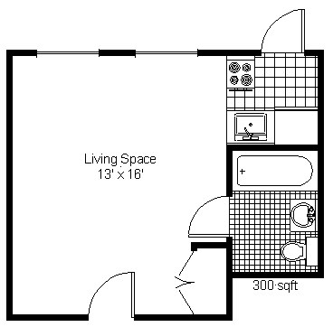 Floor plan for studio, 1 bath, 494 sqft