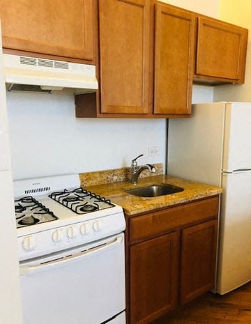 Evanston apartment for rent - a kitchen with a stove and a sink