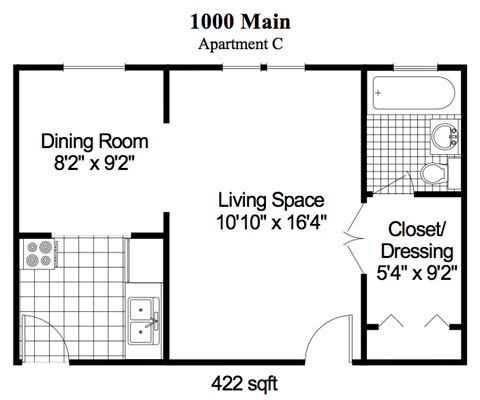 Floor plan for studio, 1 bath, 546 sqft