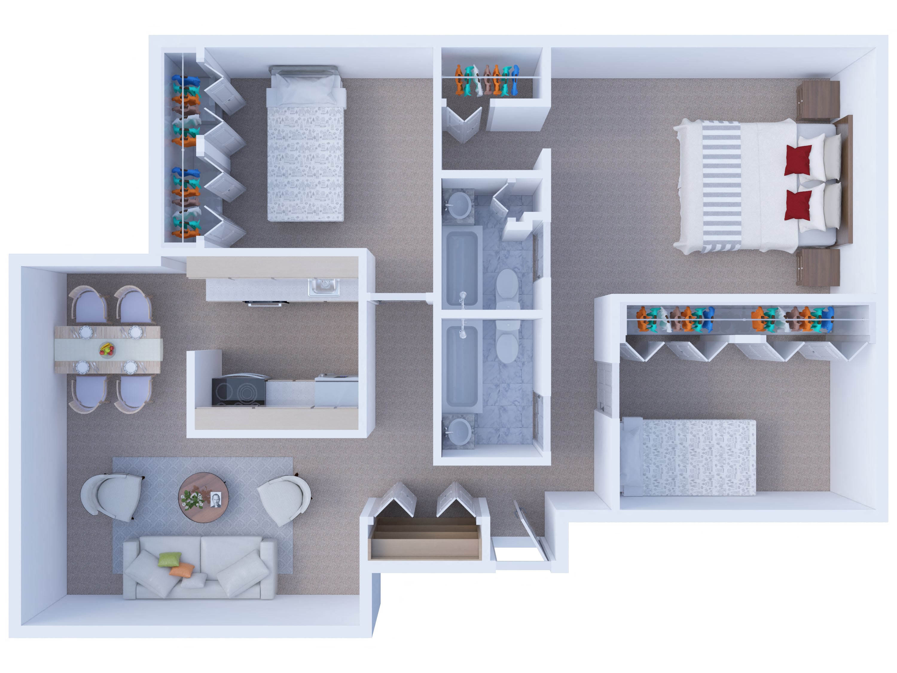 Floor plan for 3 beds, 2 baths, 1220 sqft