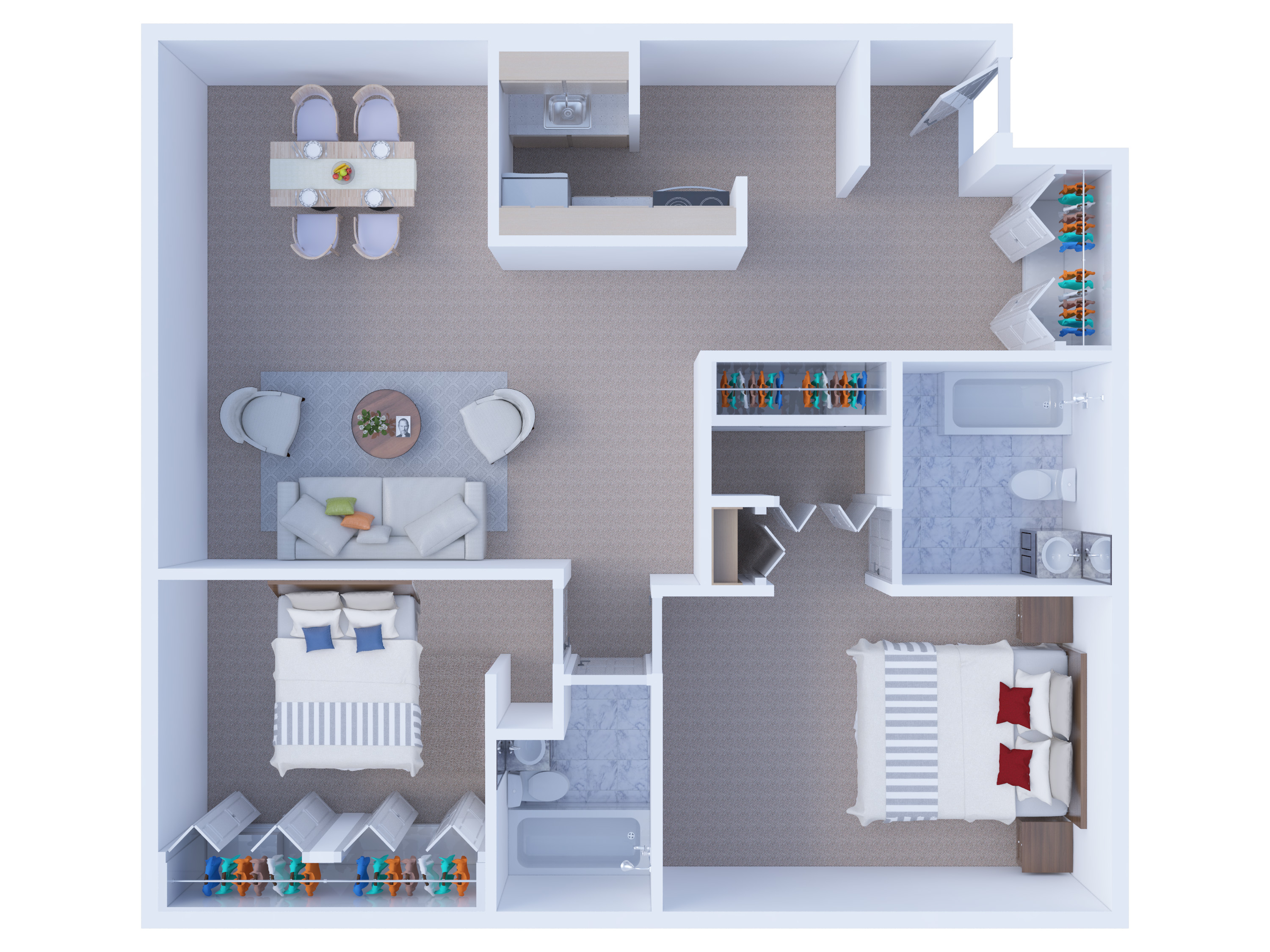 Floor plan for 2 beds, 2 baths, 953 sqft