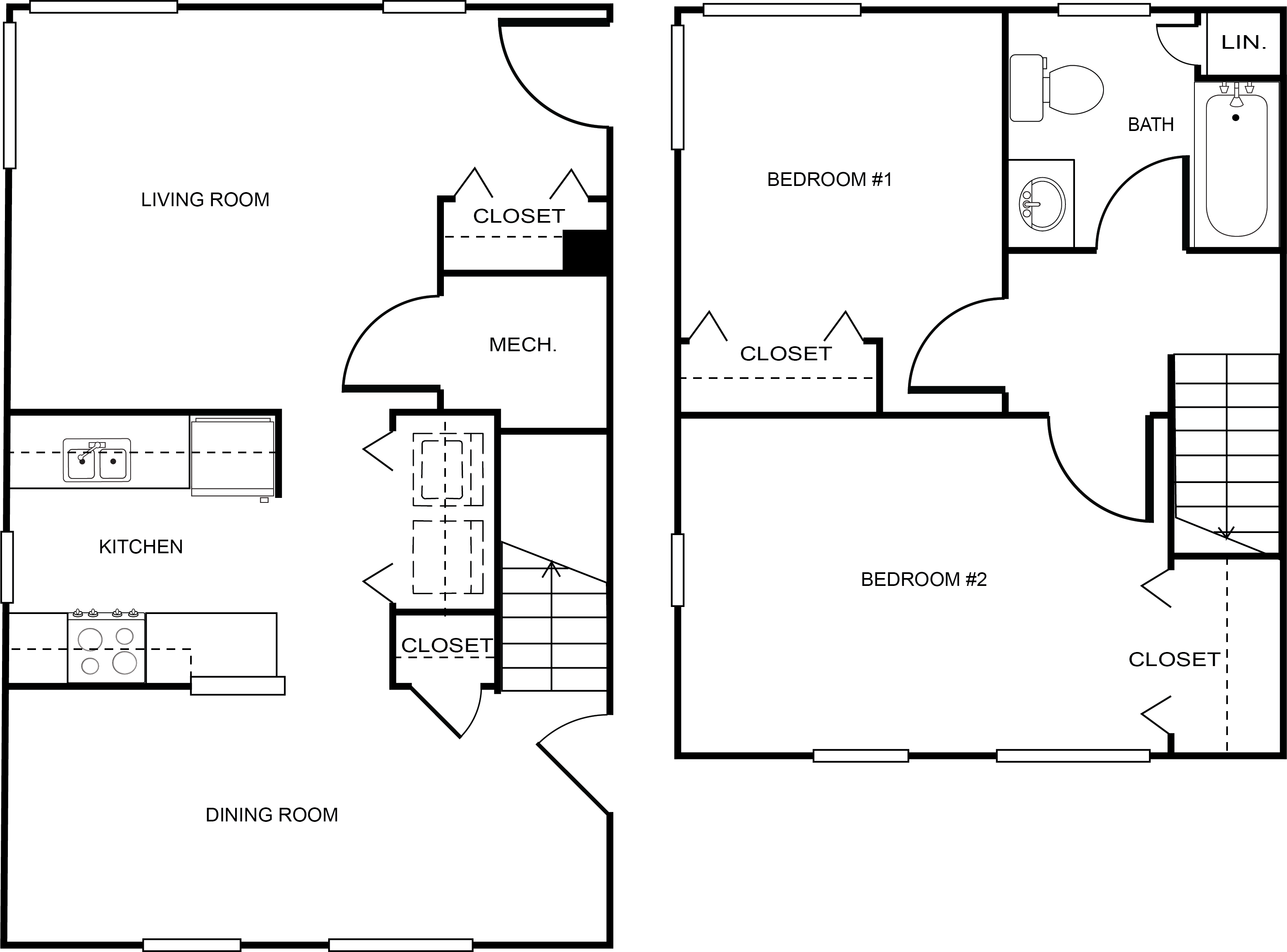 Floor plan for 2 beds, 1 bath