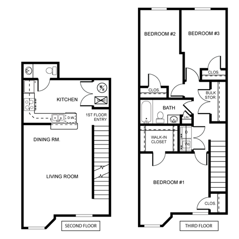 Floor plan for 3 beds, 1.5 baths, 1354 sqft