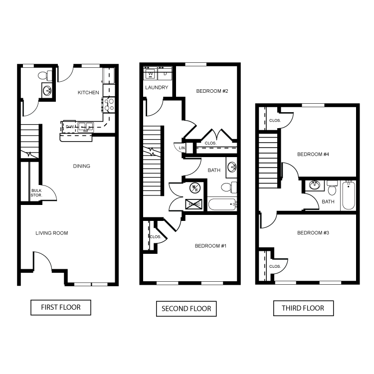 Floor plan for 4 beds, 2.5 baths, 1452 sqft