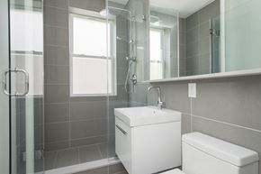 Somerville apartment for rent - a small bathroom with a sink toilet and shower