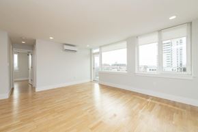 Cambridge apartment for rent - an empty living room with a wood floor and large windows