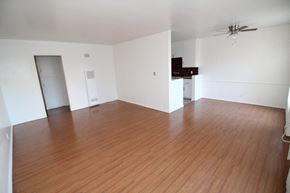 Los Angeles apartment for rent - an empty living room with wood flooring and a ceiling fan
