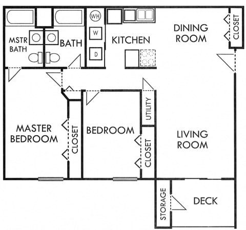 Floor plan for 2 beds, 2 baths, 1000 sqft