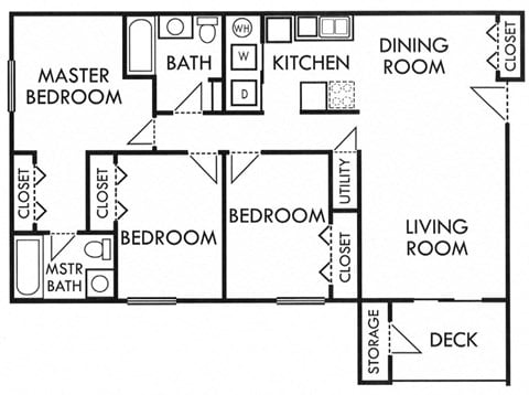 Floor plan for 3 beds, 2 baths, 1130 sqft