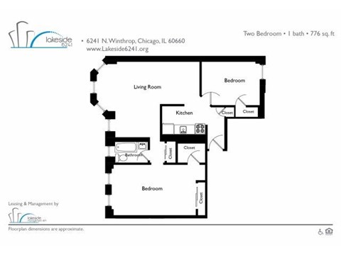 Floor plan for 2 beds, 2 baths, 688 sqft